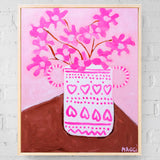 Pink Flowers In Heart Vase