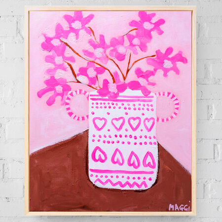 Pink Flowers In Heart Vase