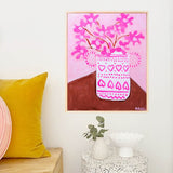 Pink Flowers In Heart Vase