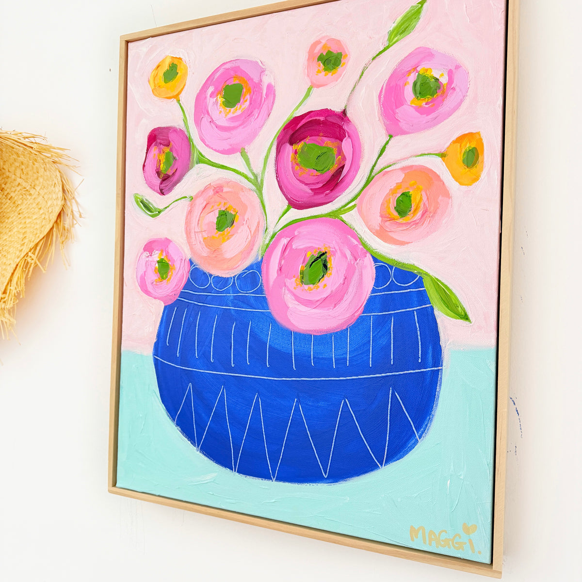 Poppies In Blue Belly Pot