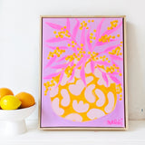 Wonky Pot With Wattle On Pink