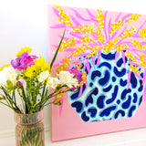 Wattle In Blues On Pink