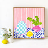 Little Pink Pot With Lemon On Blue