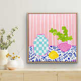 Little Pink Pot With Lemon On Blue