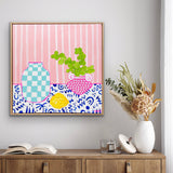 Little Pink Pot With Lemon On Blue