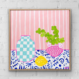 Little Pink Pot With Lemon On Blue