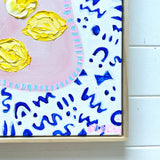 Lemons In Pink Bowl On Blue