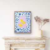 Lemons In Pink Bowl On Blue