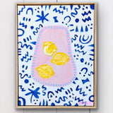 Lemons In Pink Bowl On Blue
