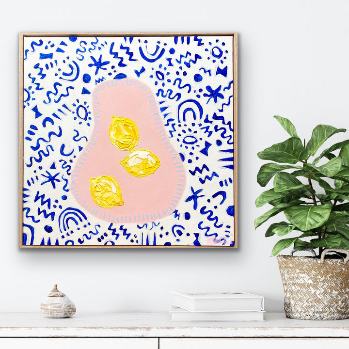 Lemons In Wonky Bowl On Blue