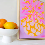 Wonky Pot With Wattle On Pink