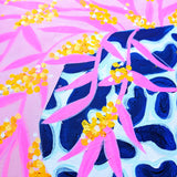 Blue Pot With Wattle On Pink