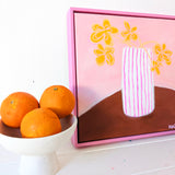 Pink Striped Vase With Yellow Flowers