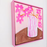 Pink Flowers In Stripey Pot