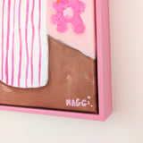 Pink Flowers In Stripey Pot