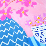 Pink Flowers in Zig Zag Pot