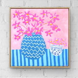 Pink Flowers in Zig Zag Pot