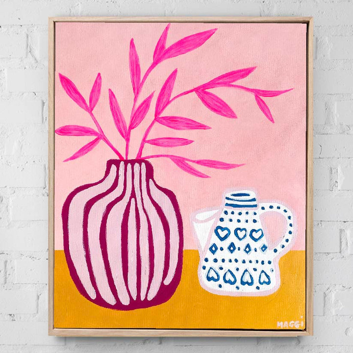 Stripey Pot With Pink Leaves