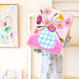 Poppies In Diamonds On Pink