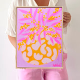 Wonky Pot With Wattle On Pink