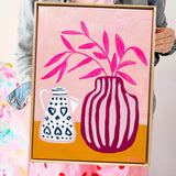 Coffee Pot With Pink Leaves