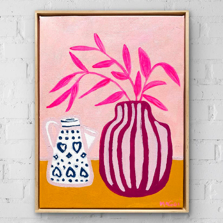 Coffee Pot With Pink Leaves