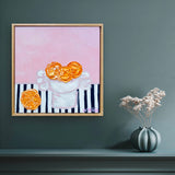 Little Bowl With Oranges On Stripes