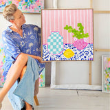 Little Pink Pot With Lemon On Blue