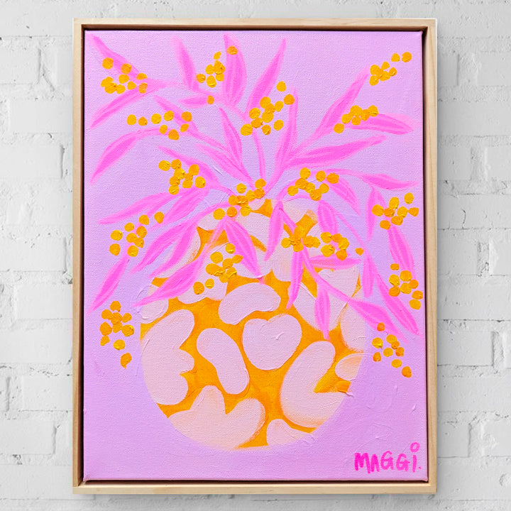 Little Pot With Wattle On Pink