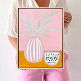 Pink Stripes With Wonky Blue Bowl