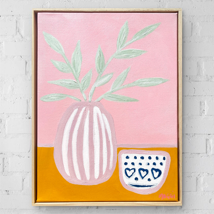 Pink Stripes With Wonky Blue Bowl