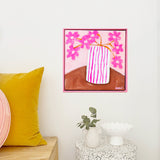 Pink Flowers In Stripey Pot