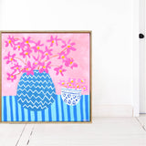 Pink Flowers in Zig Zag Pot