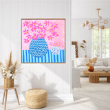 Pink Flowers in Zig Zag Pot