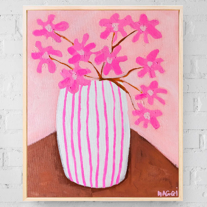 Pink Flowers In Stripes