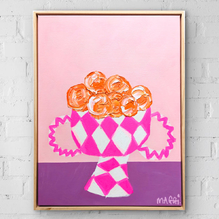 Pink Urn With Oranges