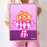 Wonky Pink Bowl  With Oranges