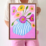 Poppies In Blue Stripes