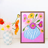 Poppies In Blue Stripes