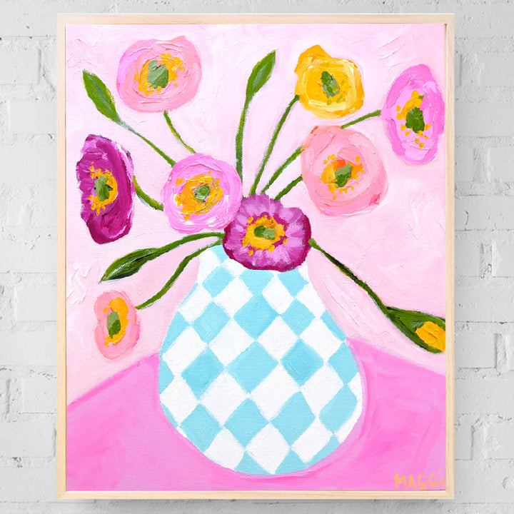 Poppies In Diamonds On Pink