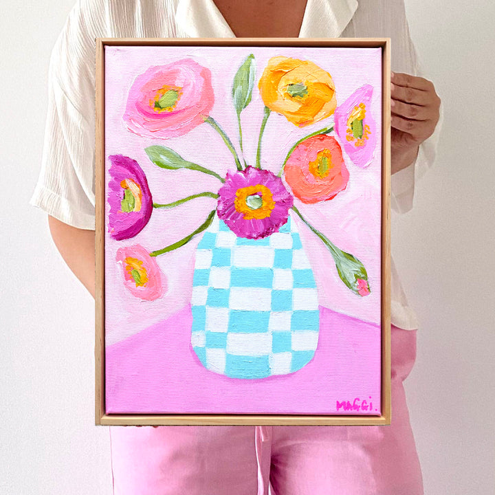 Poppies In Chequered Vase