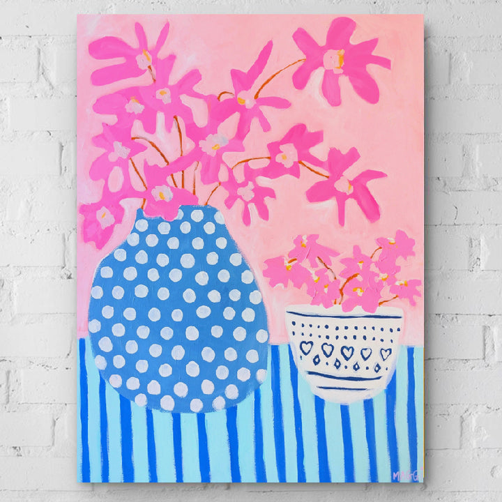 Spotty Pot With Pink Flowers