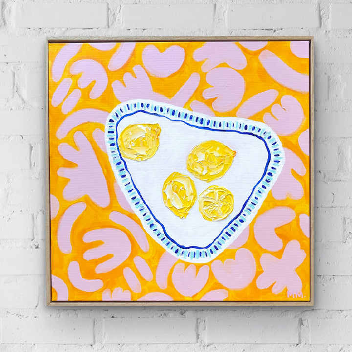Plate Of Lemons On Pink+Yellow
