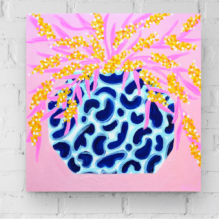 Wattle In Blues On Pink