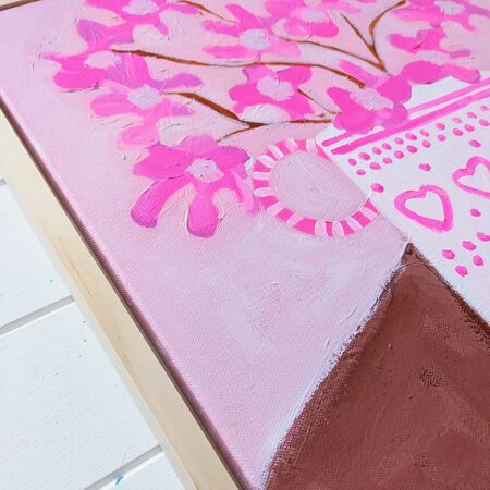 Pink Flowers In Heart Vase