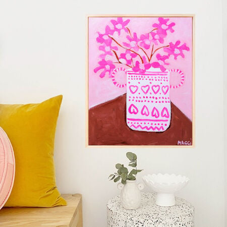 Pink Flowers In Heart Vase