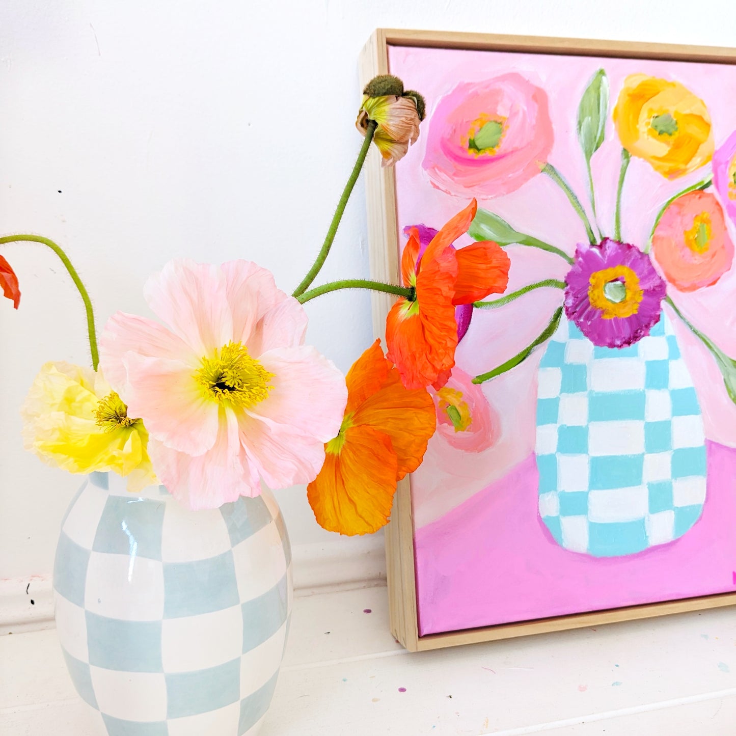 Poppies In Chequered Vase