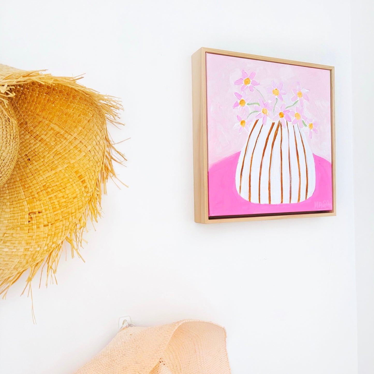 Pink Daisies In Stripes