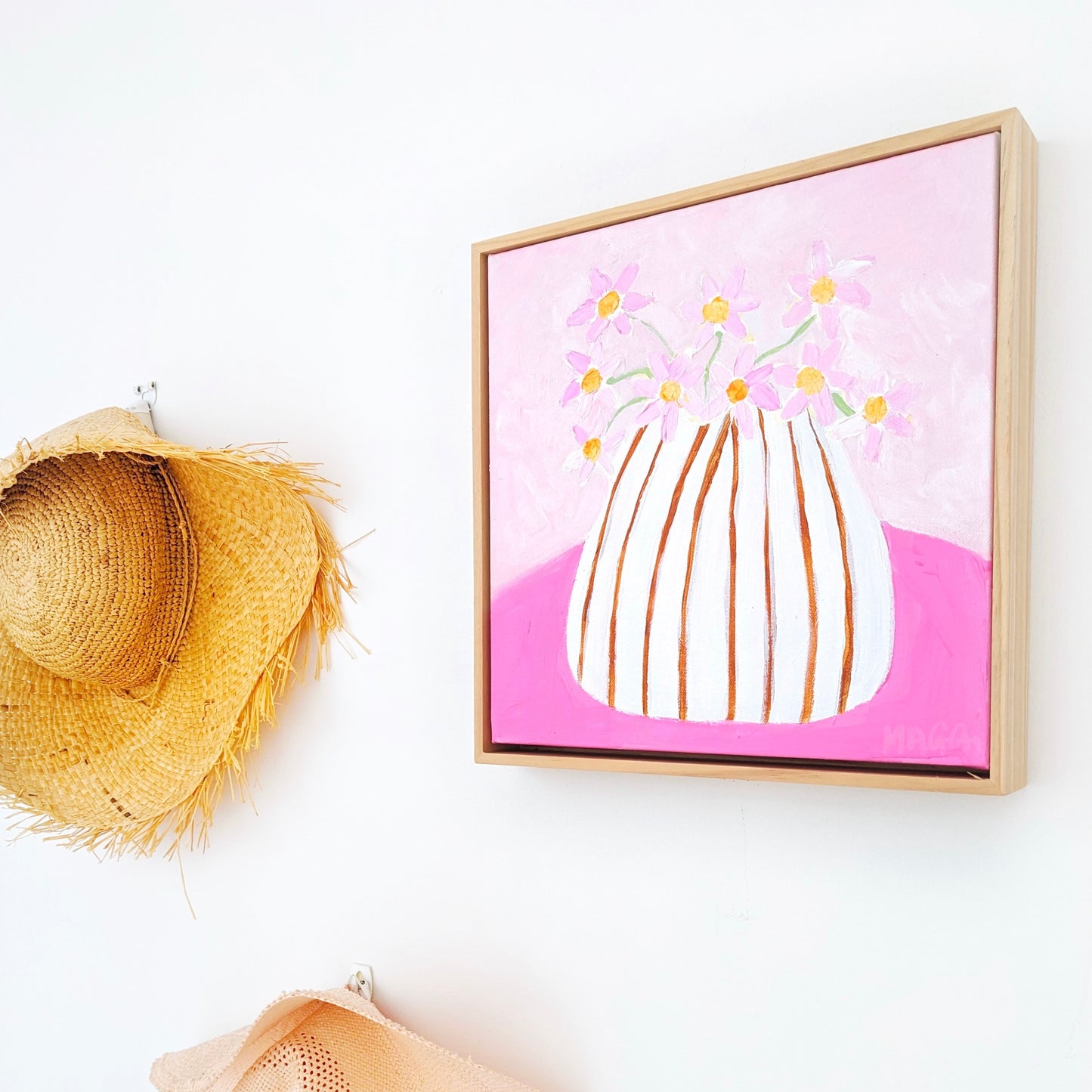 Pink Daisies In Stripes