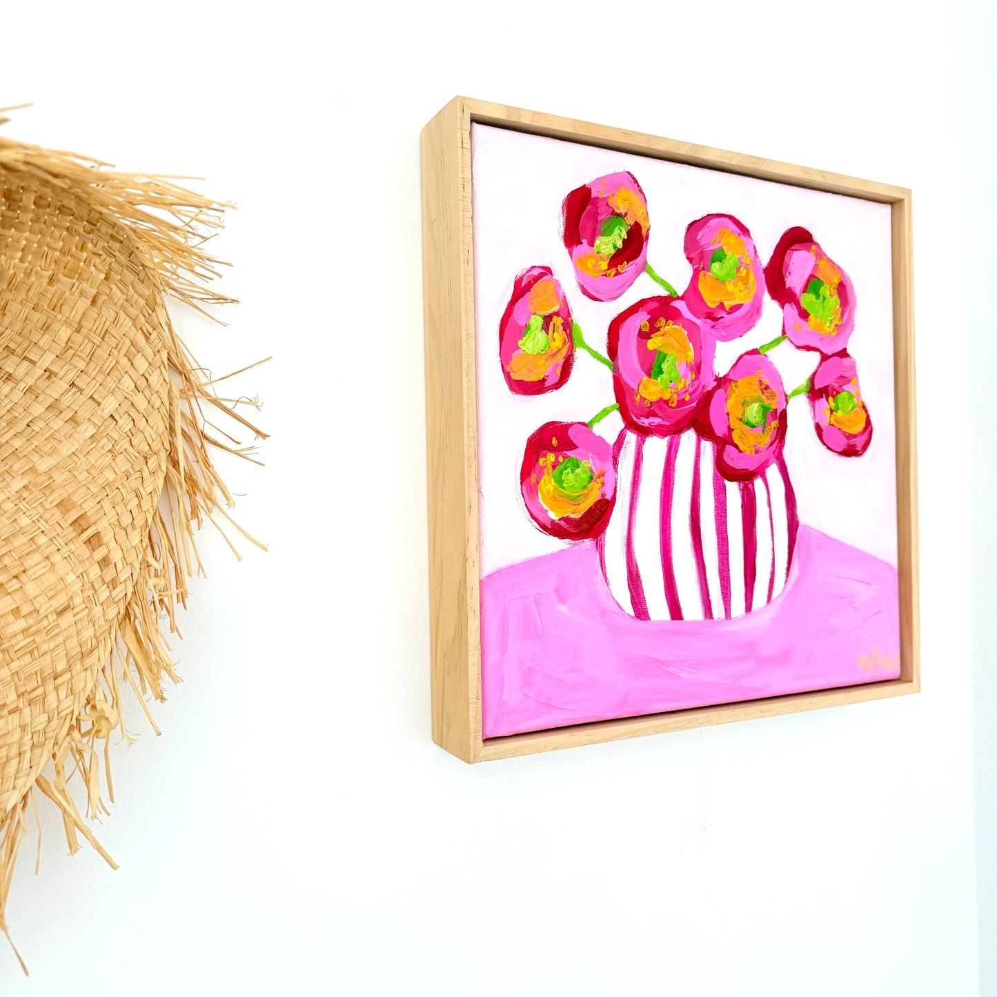 Magenta Poppies In Stripes